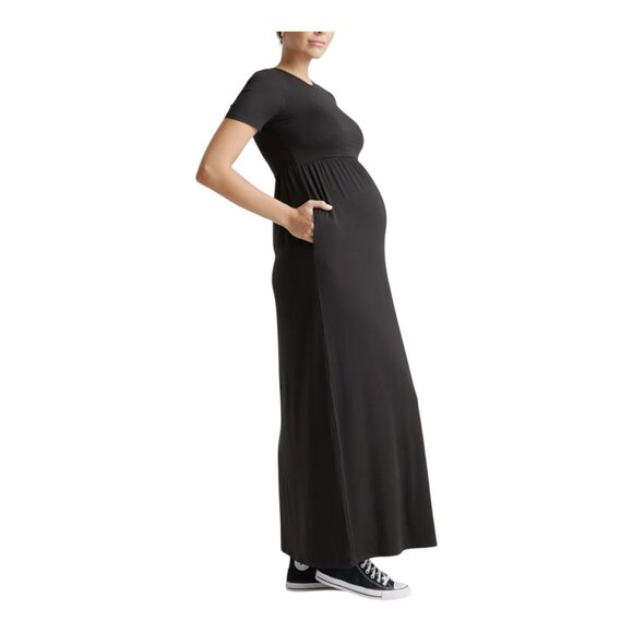 Quince Tencel Jersey Maternity Maxi Black Dress Small Stretch Comfy Versatile - Picture 1 of 9
